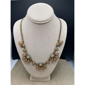 Vintage J. Crew Glass & Rhinestones Brass Tone Flower Statement 22" Necklace Yel